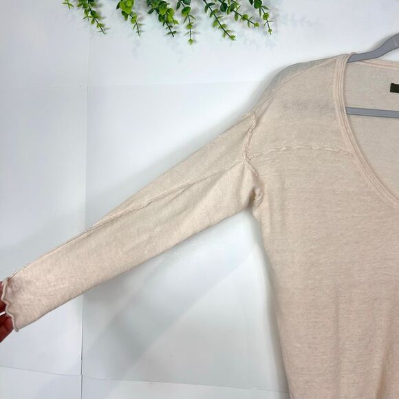 Enza Costa Linen Sweater Top Womens Small Cream Knit 3/4 Sleeve V-Neck Pullover - Picture 6 of 13